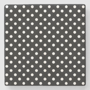 Dessous-de-verre En Pierre Motif Pois Blanc Noir et blanc