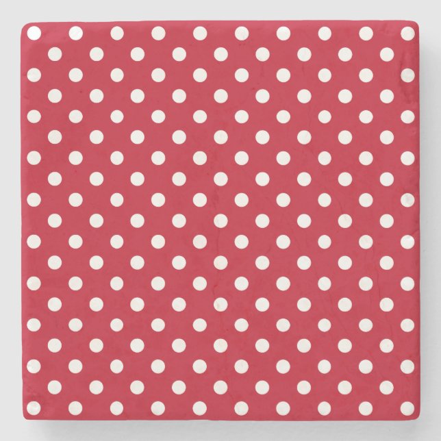 Dessous-de-verre En Pierre Motif Pois Blanc Rouge et blanc (Devant)