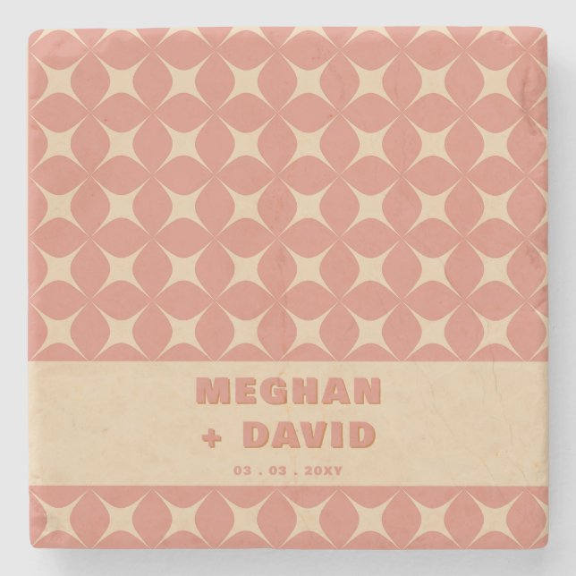 Dessous-de-verre En Pierre Motif Rétro Groovy 70s Bohème Mariage Terracotta (Devant)