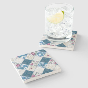 Dessous-de-verre En Pierre Motif rustique à la mode bleu de chiffons de tissu