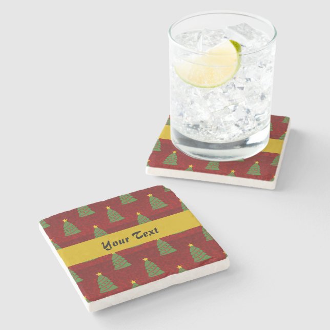 Dessous-de-verre En Pierre Motif sans couture avec arbres de Noël (Côté)