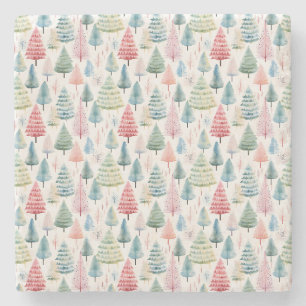 Dessous-de-verre En Pierre Motif sapins de Noël pastel colorés