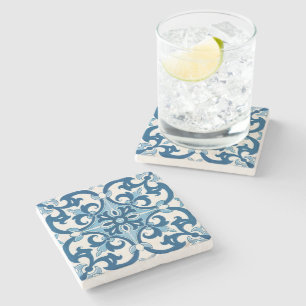 Dessous-de-verre En Pierre Motif Style Azulejo Fleur De Lis