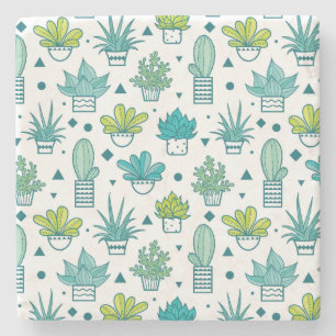 Dessous-de-verre En Pierre Motif succulent d'aquarelle verte et bleue