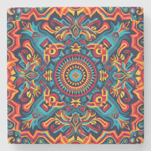 Dessous-de-verre En Pierre Motif tribal Abstrait et dynamique de Huichol