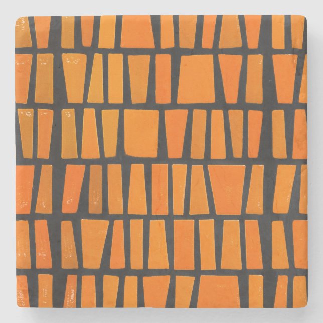 Dessous-de-verre En Pierre Motif tribal d'Afrique orange et noire (Devant)