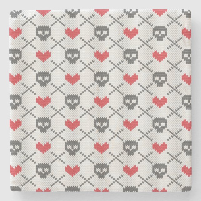 Dessous-de-verre En Pierre Motif tricoté avec des crânes (Devant)