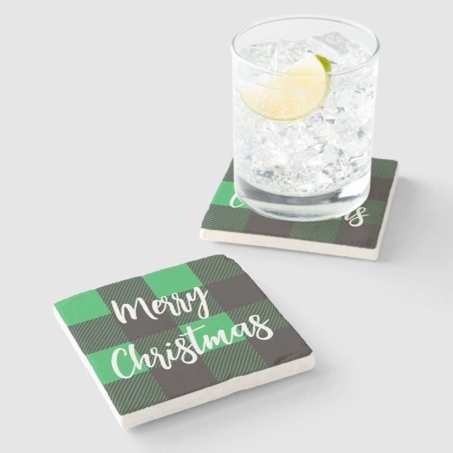 Dessous-de-verre En Pierre Motif vert Joyeux Noël (Côté)