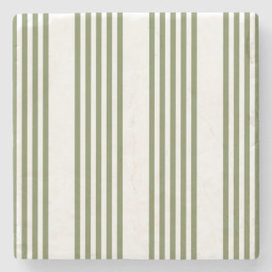 Dessous-de-verre En Pierre Motif vert olive et blanc cinq bandes
