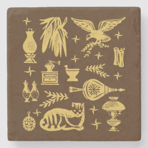 Dessous-de-verre En Pierre Motif vintage de Pyrex - tôt Américain (or)