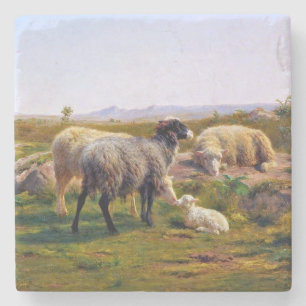 Dessous-de-verre En Pierre Moutons et agneau dans la nature (par Rosa Bonheur