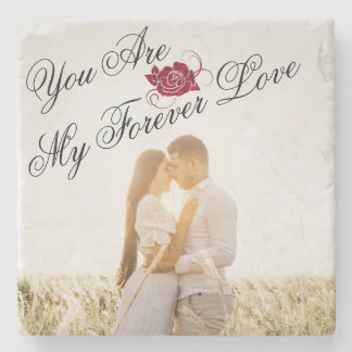 Dessous-de-verre En Pierre "My Forever Love" Rose rouge Élégant Marbre photo