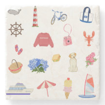 Nantucket Coastal Icons Watercolor Stone Coaster