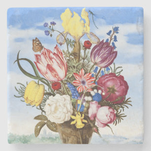 Dessous-de-verre En Pierre Nature morte florale de l'Âge d'or néerlandais vin