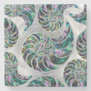 Dessous-de-verre En Pierre Nautilus Shell Abalone et Pearl
