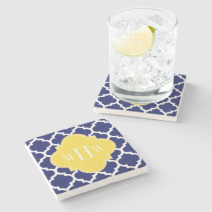 Dessous-de-verre En Pierre Navy Wht Moroccan #5 Pineapple 3 Initial Monogram