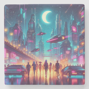 Dessous-de-verre En Pierre Neon Cityscape