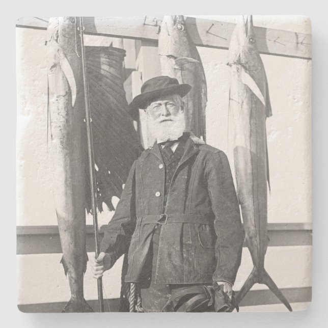 Dessous-de-verre En Pierre Noël aux poissons de Père Noël Vintage (Devant)