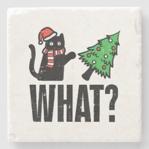 Dessous-de-verre En Pierre Noël Chat Tipping Xmas Tree Drôle