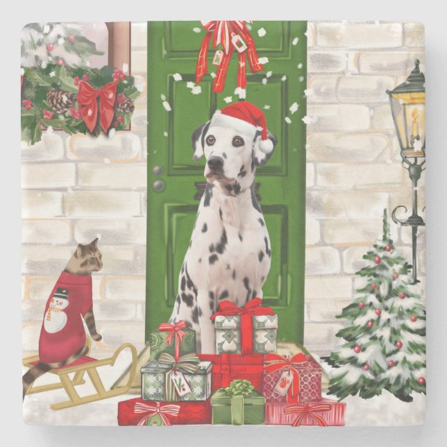 Dessous-de-verre En Pierre Noël de chien dalmate (Devant)