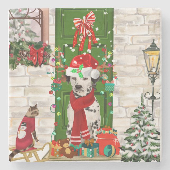 Dessous-de-verre En Pierre Noël de chien dalmate (Devant)