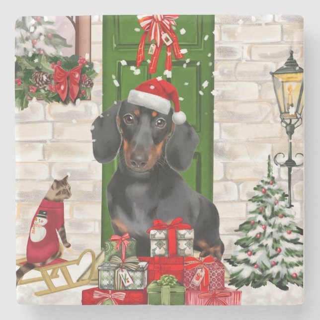 Dessous-de-verre En Pierre Noël du chien Dachshund (Devant)