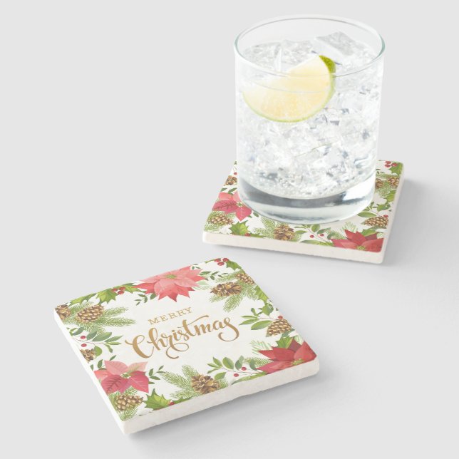 Dessous-de-verre En Pierre Noël floral de Poinsettia | Vacances (Côté)