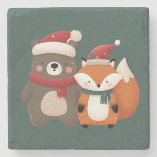 Dessous-de-verre En Pierre Noël/hiver Mignonne Ours et renard