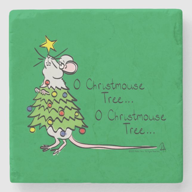 Dessous-de-verre En Pierre Noël Mouse mignonne Drôle Vacances (Devant)