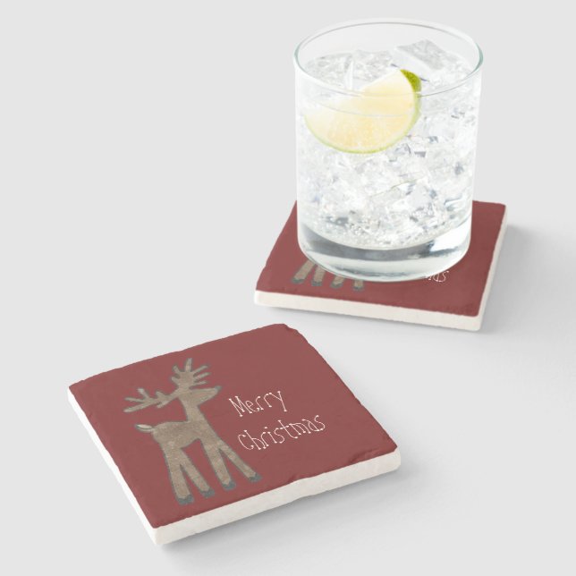 Dessous-de-verre En Pierre Noël Red Reindeer (Côté)