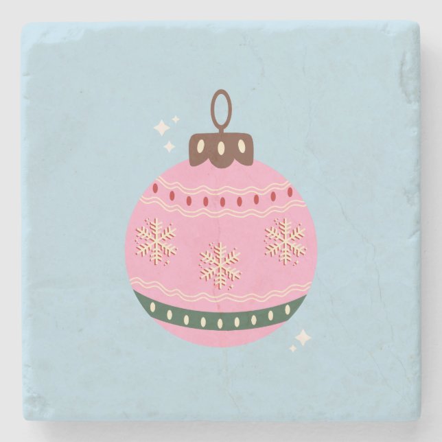 Dessous-de-verre En Pierre Noël Rétro Bauble Rose Bleu Preppy Holiday (Devant)