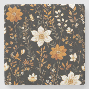Dessous-de-verre En Pierre Noir Automne Boho Vintage or modèle floral