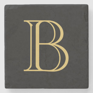 Dessous-de-verre En Pierre Noir couleur or Monogramme professionnel Calligrap