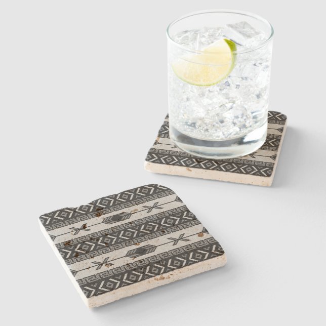 Dessous-de-verre En Pierre Noir Et Blanc Russe Sud-Ouest Aztèque Motif (Côté)