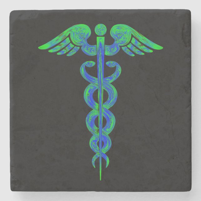 Dessous-de-verre En Pierre Noir Médicale de symbole du caducée de (Devant)