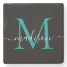 Noir Turquoise Monogramme vert Nom du script fémin