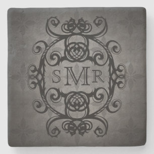 Dessous-de-verre En Pierre Noir vintage et gris de monogramme