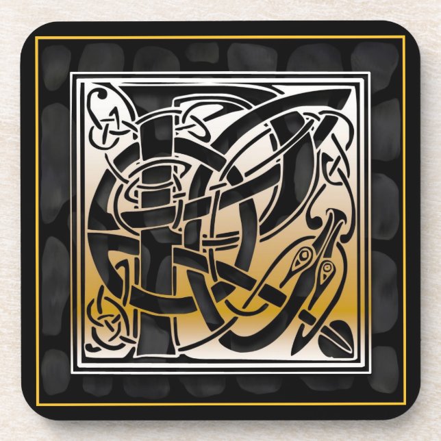 Dessous de verre en pierre noirs celtiques de (Devant)
