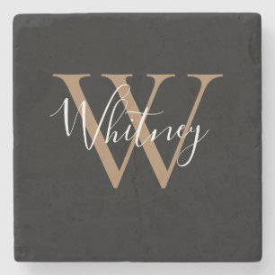 Dessous-de-verre En Pierre Nom de script chic monogramme noir or