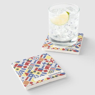 Dessous-de-verre En Pierre Nom du bateau Signal maritime Drapeau nautique Dra