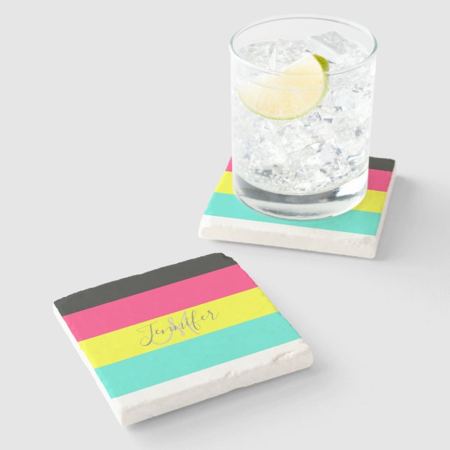 Dessous-de-verre En Pierre Nom du monogramme de bande de blocs de couleur noi (Côté)