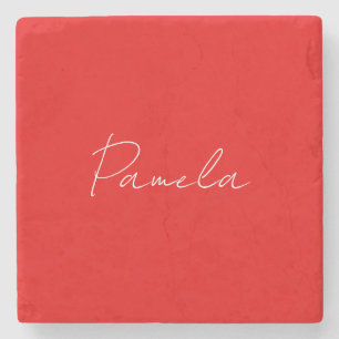 Dessous-de-verre En Pierre Nom élégant Minimaliste classique rouge chaud