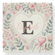 Nom monogramme Cœurs floraux aquarelle vintage