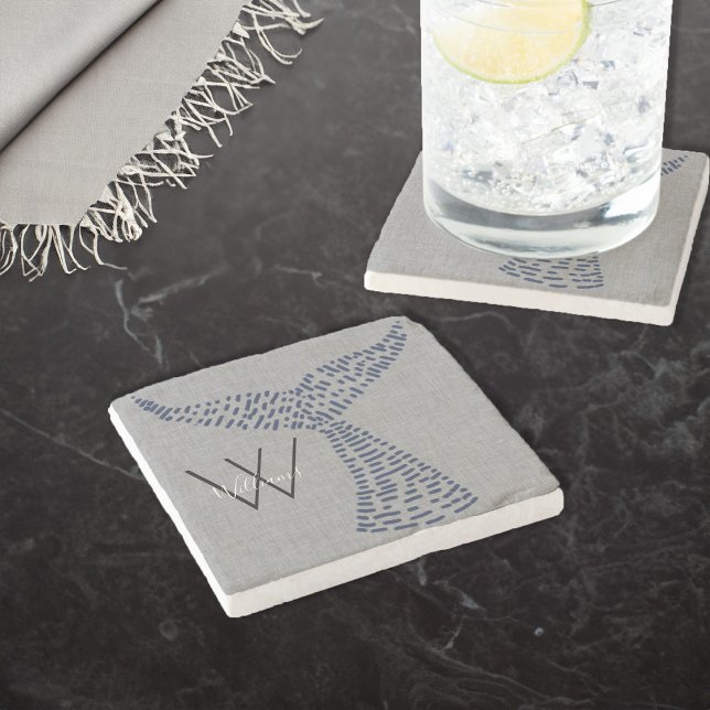 Dessous-de-verre En Pierre Nom personnel Nautical Whale Tail Art (Personalized Last Name Nautical Whale Tail Art Stone Coaster)