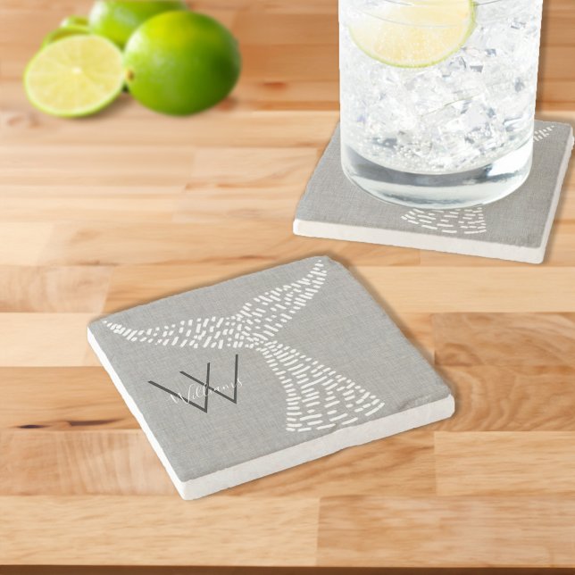 Dessous-de-verre En Pierre Nom personnel Nautical Whale Tail Art (Personalized Last Name Nautical Whale Tail Art Stone Coaster)