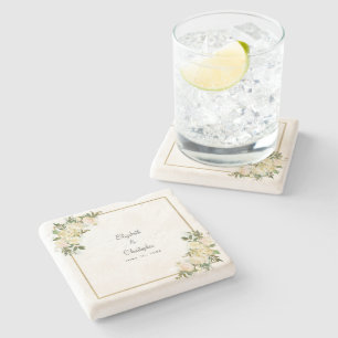 Dessous-de-verre En Pierre Noms des mariées mariages Date Élégante Floral Chi