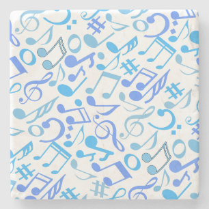 Dessous-de-verre En Pierre Notes et symboles musicaux Motif blue.b Blanc
