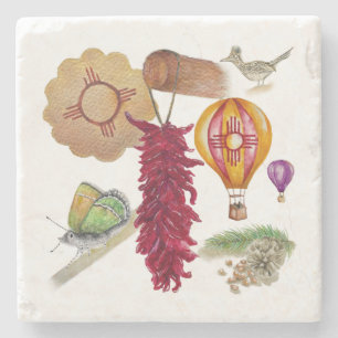 Dessous-de-verre En Pierre Nouveau-Mexique Red Chile Pinõn Zia Hot Air Balloo