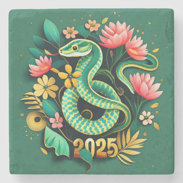 Dessous-de-verre En Pierre Nouvel An chinois du serpent à bois 2025 pour femm (Devant)