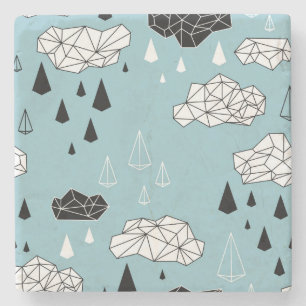 Dessous-de-verre En Pierre Nuages géométriques et pluie, motif sans soudure.